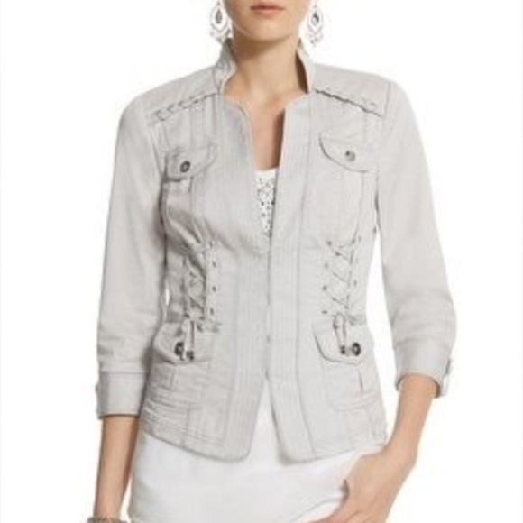 WHBM Fitted Twill Lace Up Detail Jacket in "Feather" - Picture 6 of 7